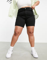 Asos Design Curve Denim High Rise 'Skinny' Stretch Shorts In Clean Black