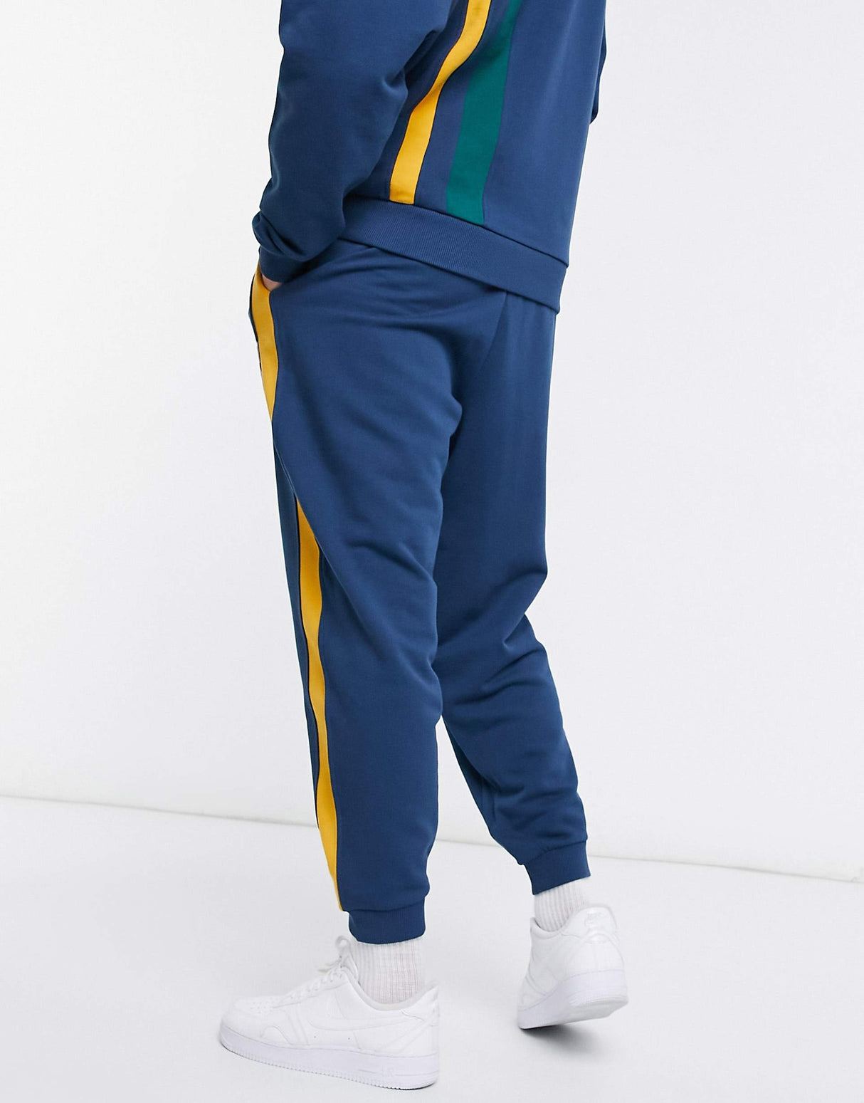 Asos Actual Co-Ord Oversized Joggers With Cut And Sew Stripes In Navy
