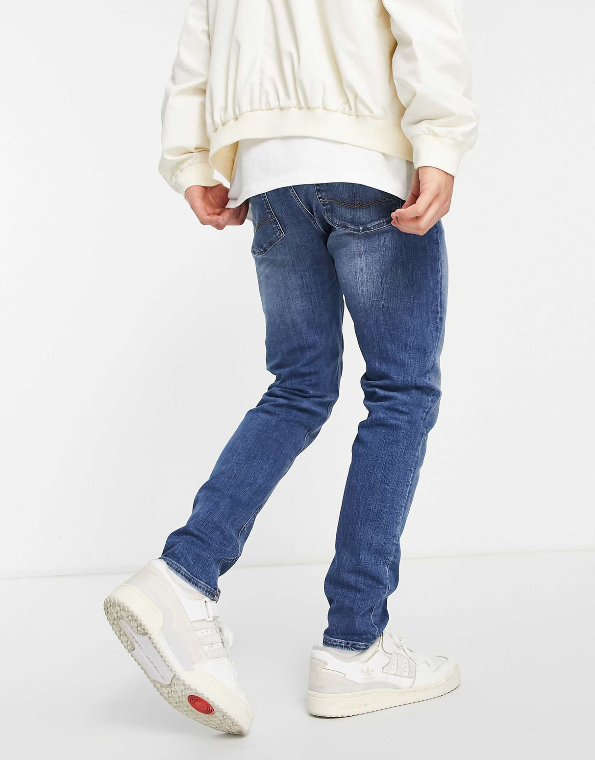 Asos Design Skinny Jeans In Mid Wash Blue