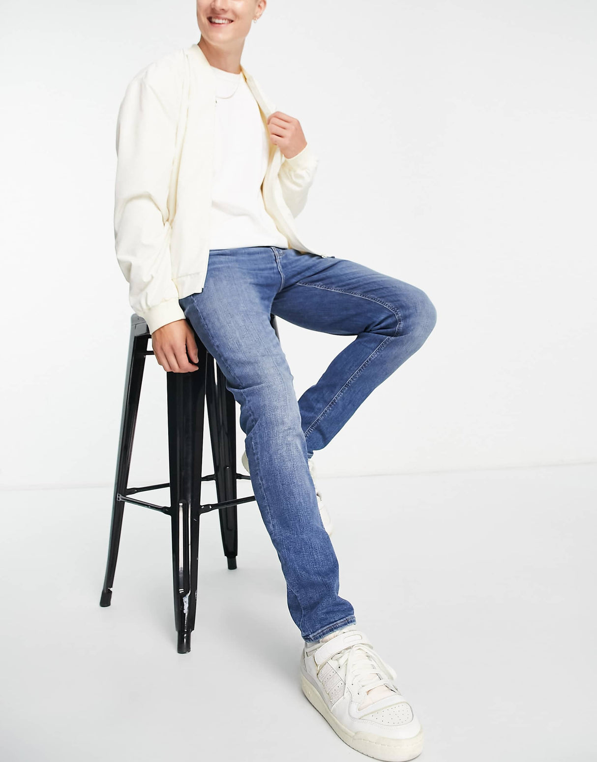 Asos Design Skinny Jeans In Mid Wash Blue
