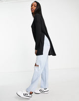 Asos Design Tall Top With Side Splits And Long Sleeve In Clean Rib In Black