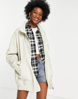Asos Design Washed Canvas Longline Jacket In Stone
