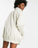Asos Design Washed Canvas Longline Jacket In Stone