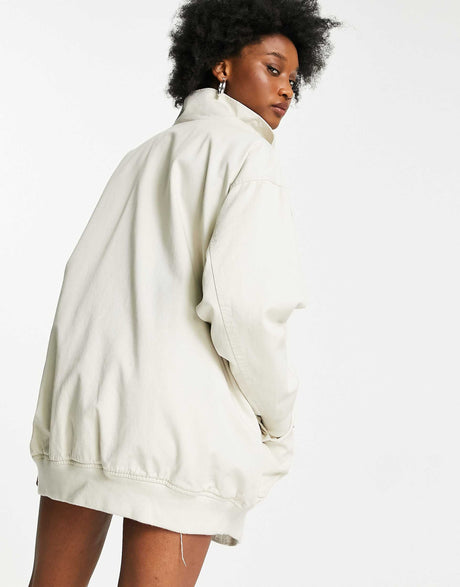 Asos Design Washed Canvas Longline Jacket In Stone
