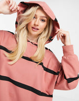 Asos Design Petite Mini Sweatshirt Hoodie Dress In Dusty Pink And Black Stripe