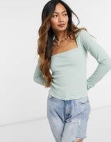 Asos Design Crinkle Top With Ultra Square Neck In Sage Green