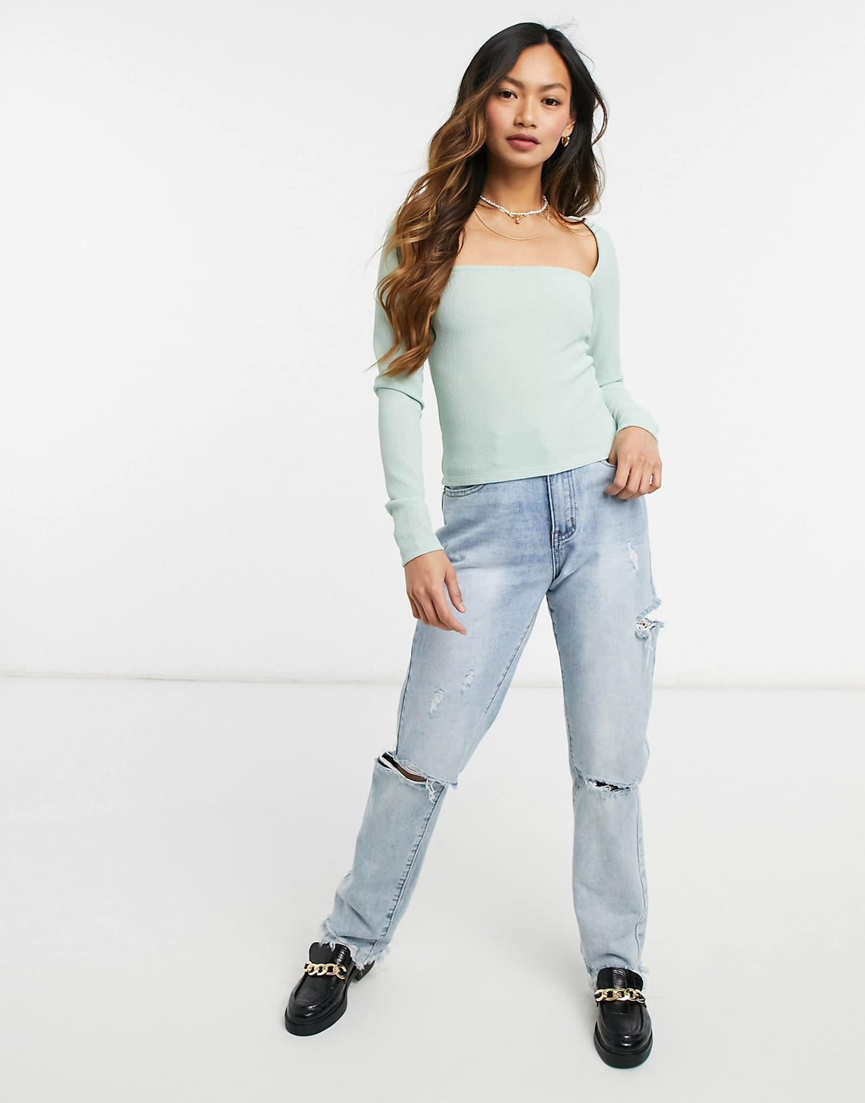 Asos Design Crinkle Top With Ultra Square Neck In Sage Green