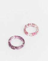Asos Design Pack Of 2 Rings With Floral Plastic Resin In Pink And Purple