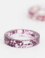 Asos Design Pack Of 2 Rings With Floral Plastic Resin In Pink And Purple
