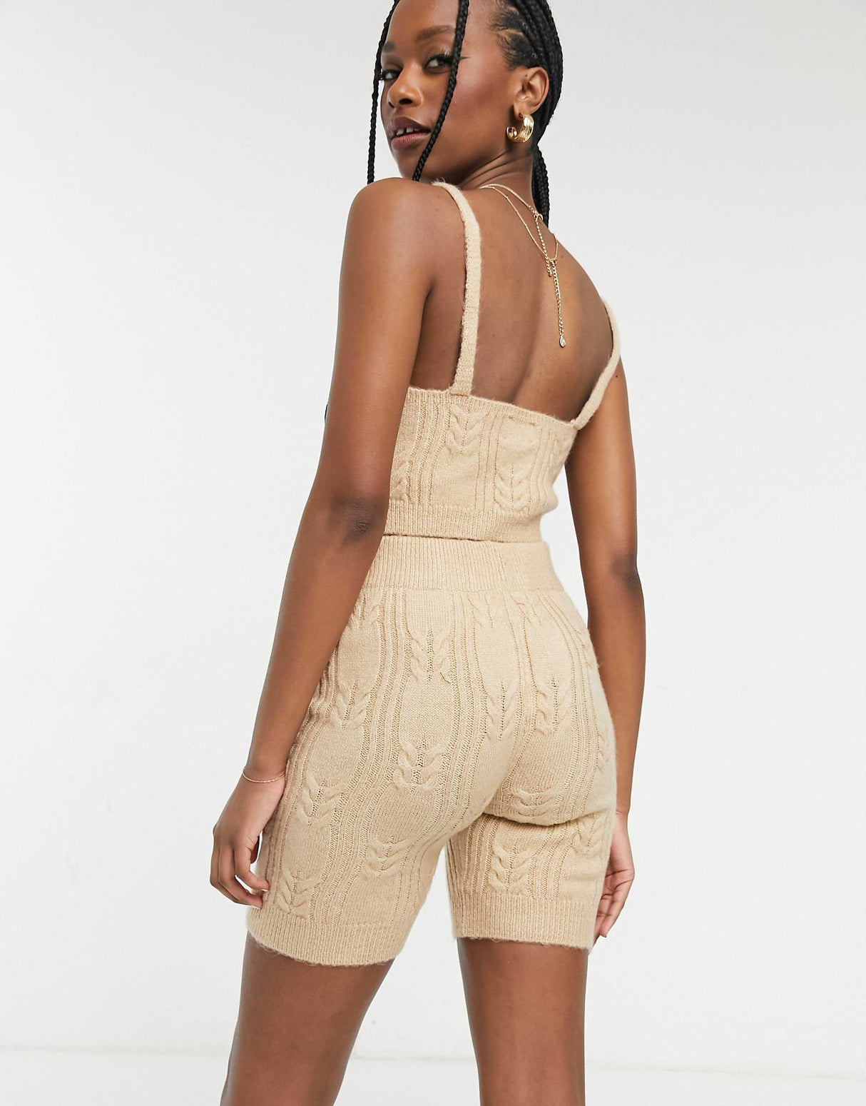 Asos Design Mix & Match Lounge Knitted Cable Knit Legging Short In Beige