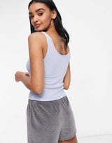 Asos Design Fuller Bust Mix & Match Soft Rib Pyjama Vest With Extra Support In Blue