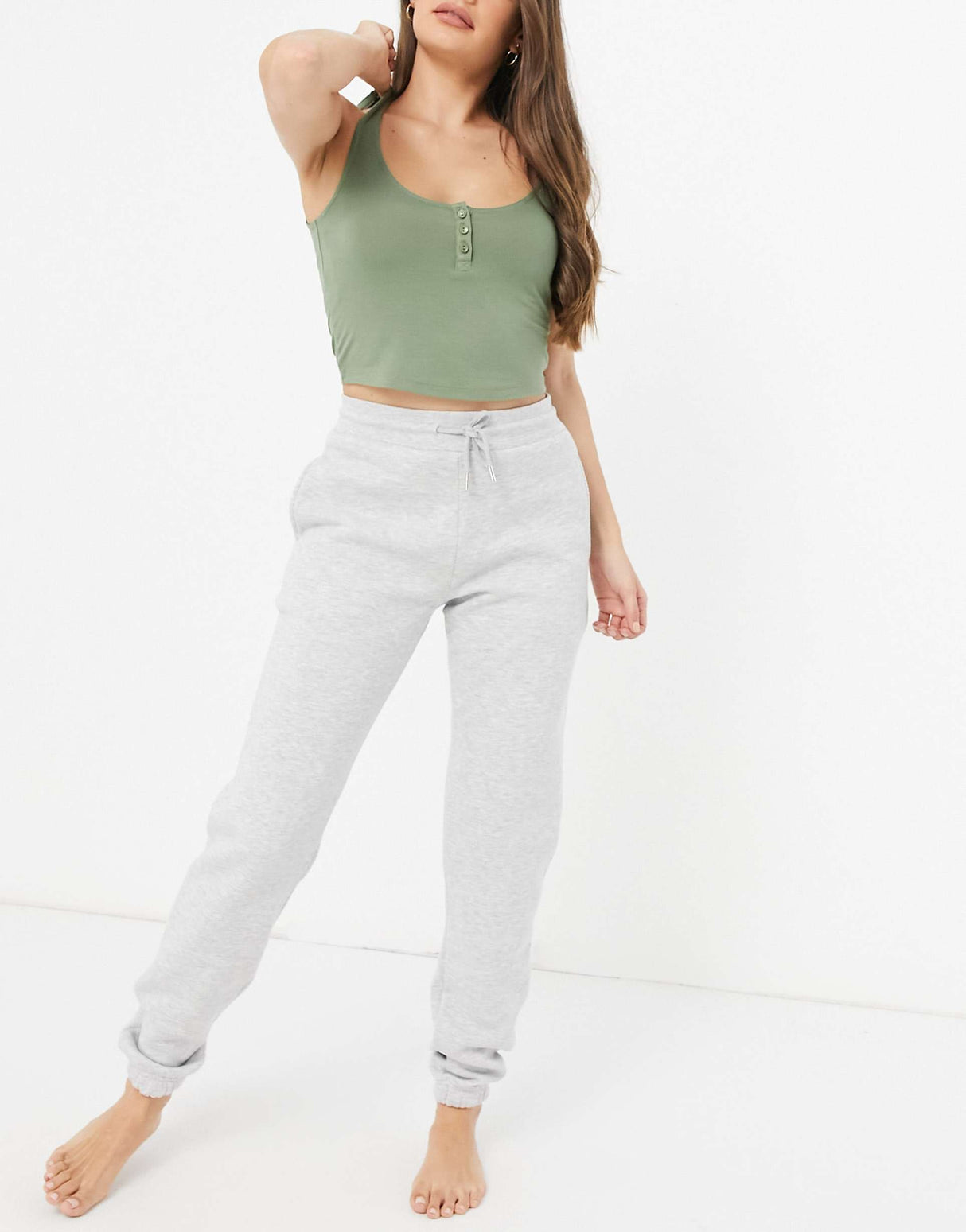 Asos Design Mix & Match Soft Pyjama Button Down Vest In Khaki