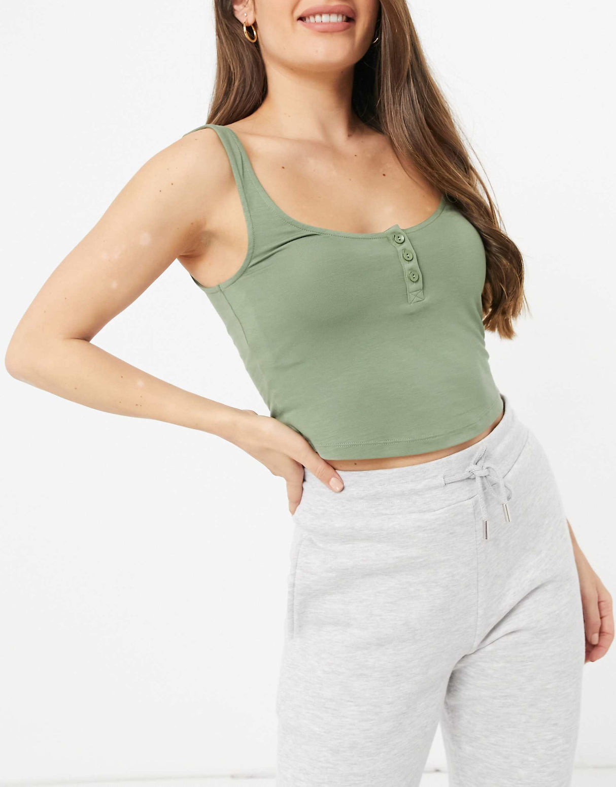 Asos Design Mix & Match Soft Pyjama Button Down Vest In Khaki