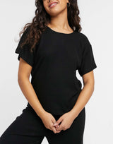 Asos Design Mix & Match Jersey Rib & Lace Slouchy Pyjama Tee In Black