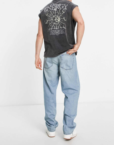 Asos Design Baggy Jeans In Tinted Mid Wash