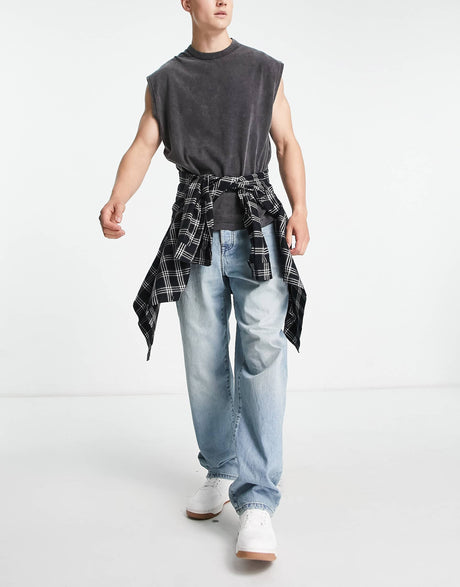 Asos Design Baggy Jeans In Tinted Mid Wash