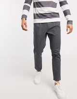 Asos Design Cigarette Chinos With Pleats In Charcoal