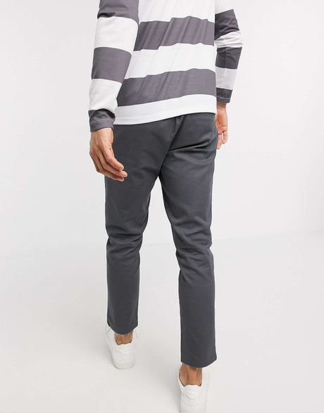 Asos Design Cigarette Chinos With Pleats In Charcoal