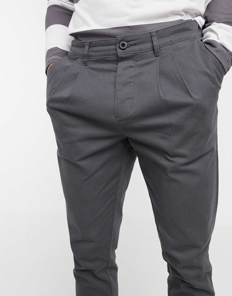 Asos Design Cigarette Chinos With Pleats In Charcoal