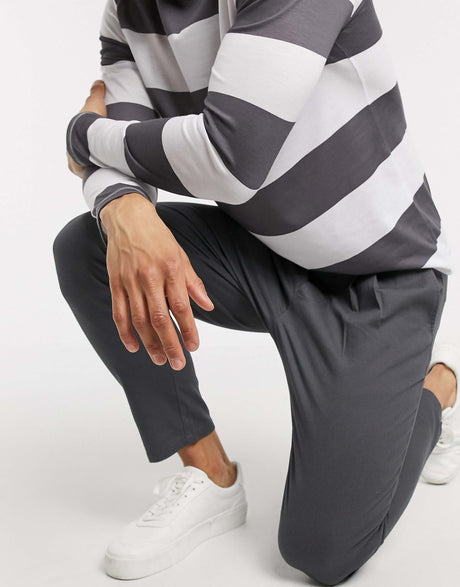Asos Design Cigarette Chinos With Pleats In Charcoal