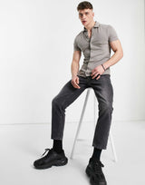 Asos Design Cotton Muscle Fit Jersey Shirt In Beige
