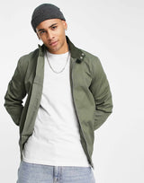 Asos Design Harrington Jacket With Funnel Neck In Khaki