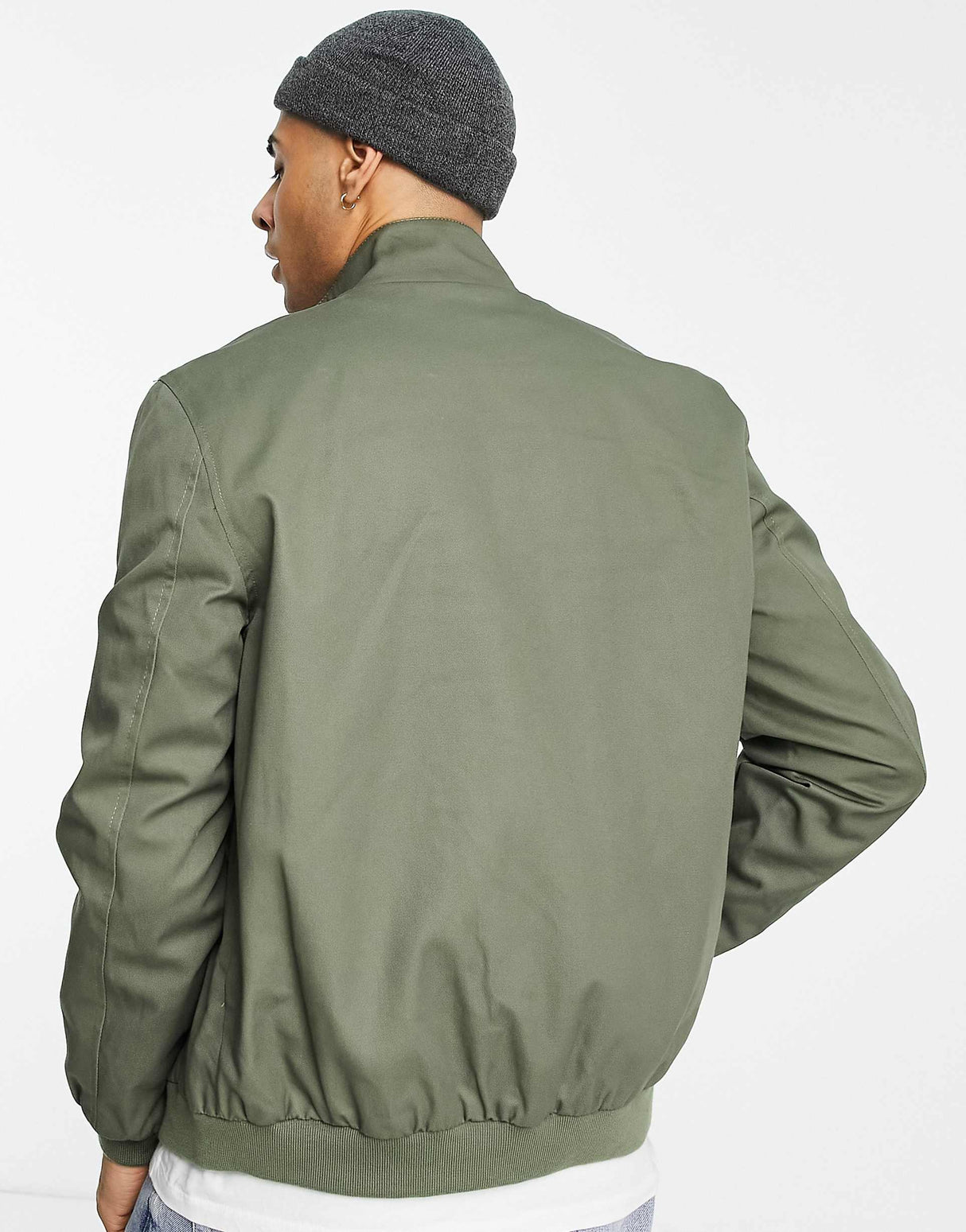 Asos Design Harrington Jacket With Funnel Neck In Khaki