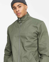 Asos Design Harrington Jacket With Funnel Neck In Khaki