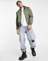 Asos Design Harrington Jacket With Funnel Neck In Khaki
