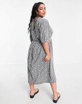 Asos Design Curve Jacquard Wrap Top Midi Dress In Black And White Floral