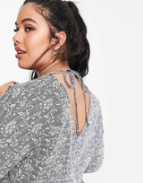 Asos Design Curve Jacquard Wrap Top Midi Dress In Black And White Floral