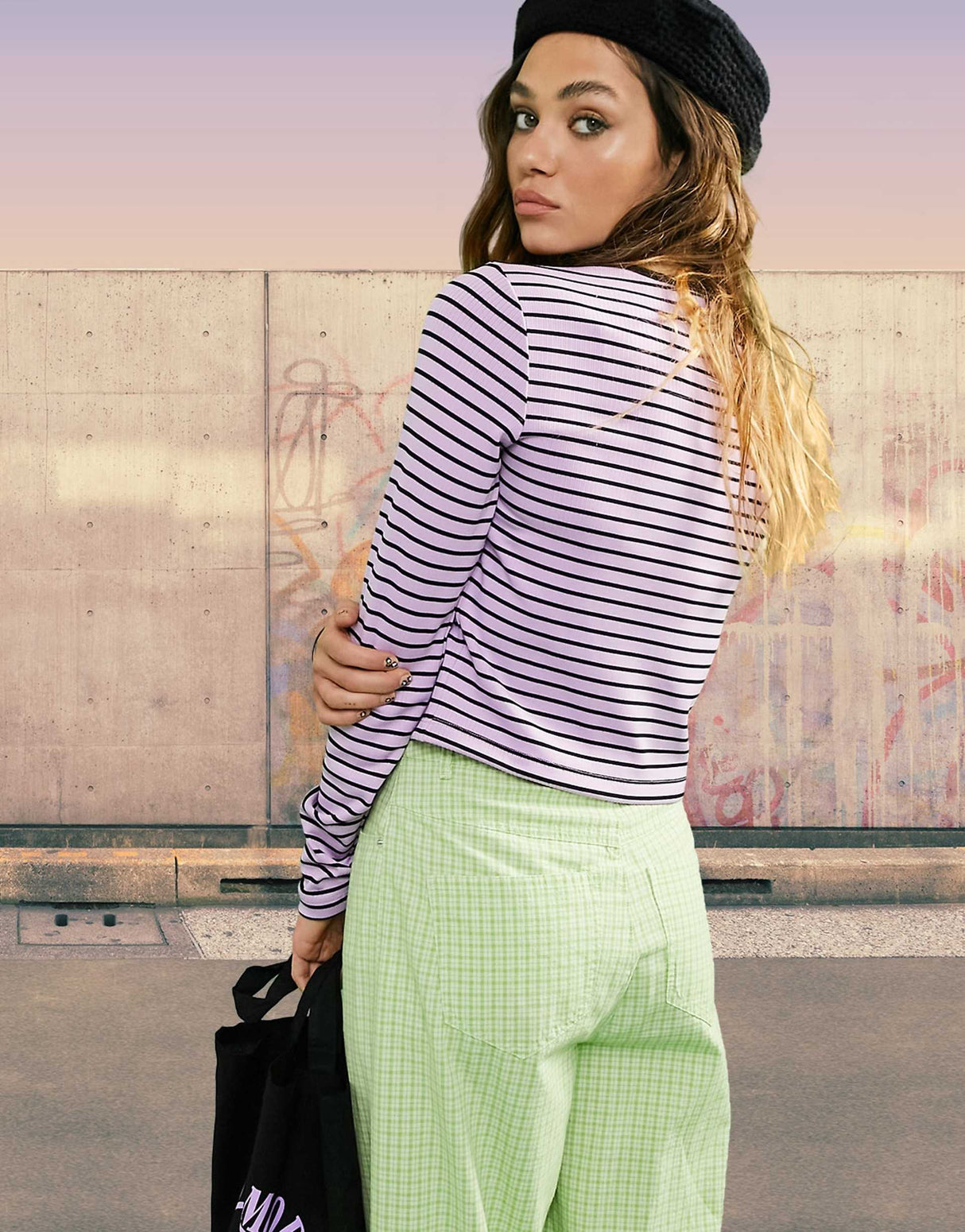 Asos Design 90S Fitted Rib Top With Buttons In Variagted Stripe