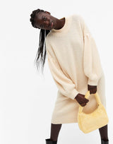 Monki Tina Puff Sleeve Knitted Midi Dress In Beige