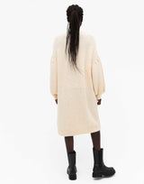 Monki Tina Puff Sleeve Knitted Midi Dress In Beige
