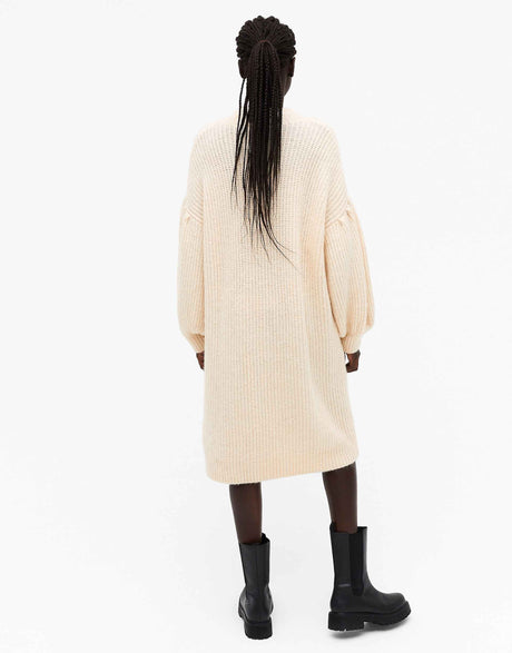 Monki Tina Puff Sleeve Knitted Midi Dress In Beige