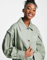 Asos Design Sleeve Detail Jacket In Khaki