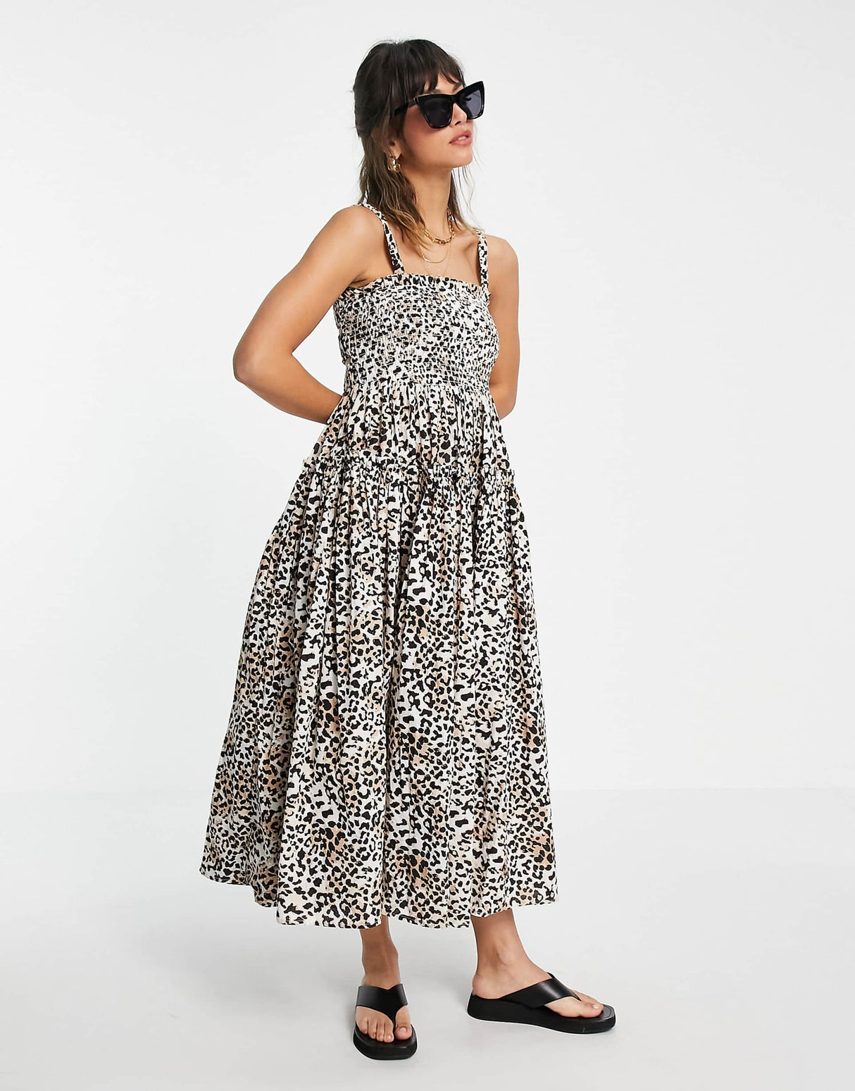 Asos Design Cami Midi Sundress With Raw Edges In Animal Print