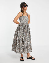 Asos Design Cami Midi Sundress With Raw Edges In Animal Print