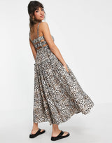 Asos Design Cami Midi Sundress With Raw Edges In Animal Print