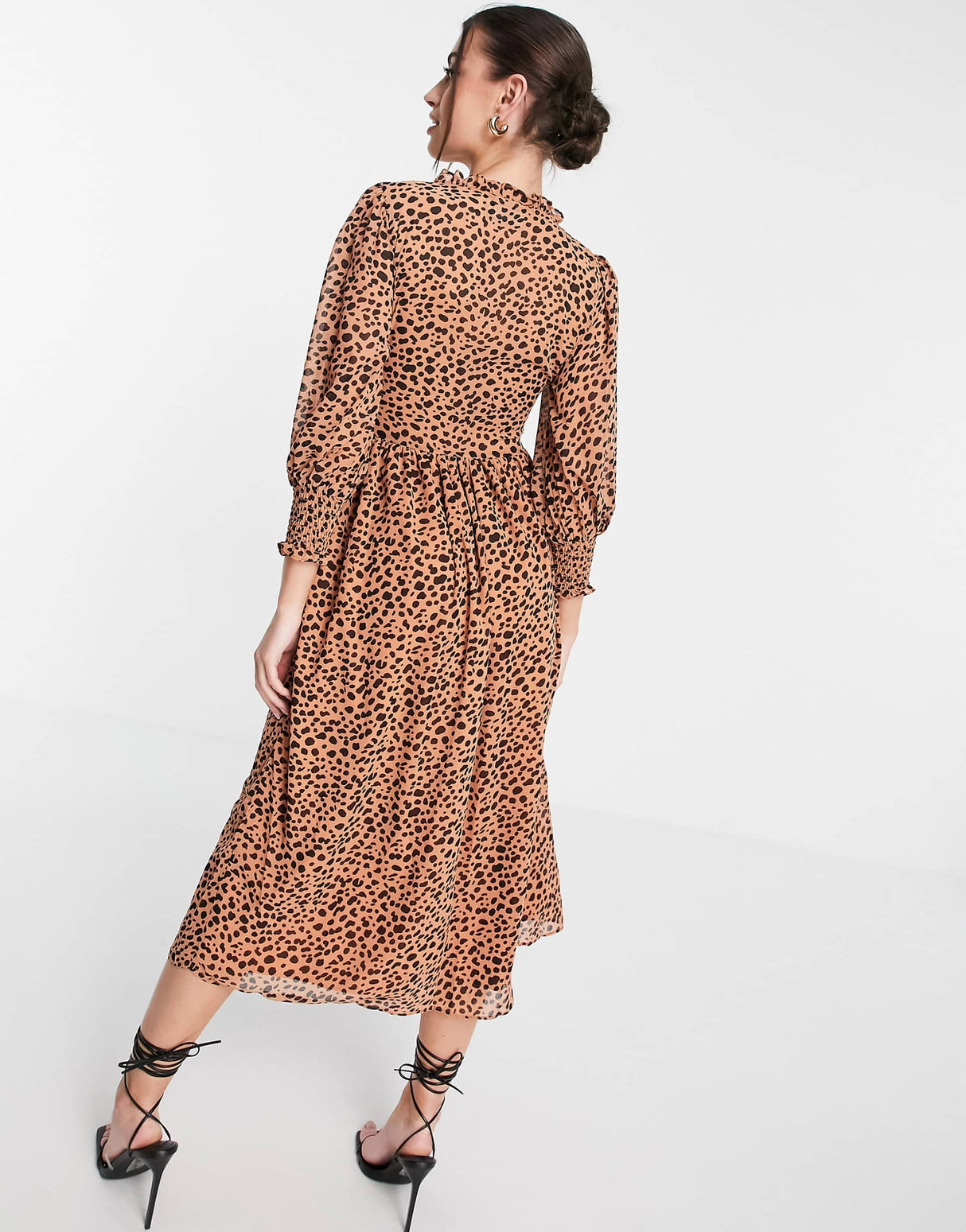 Asos Design Midi Smock Dress With Shirred Cuffs In Spot Print