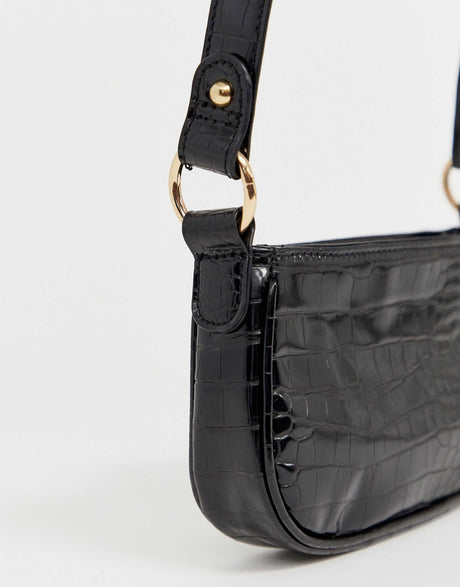 Asos Design Croc Effect 90S Shoulder Bag In Black