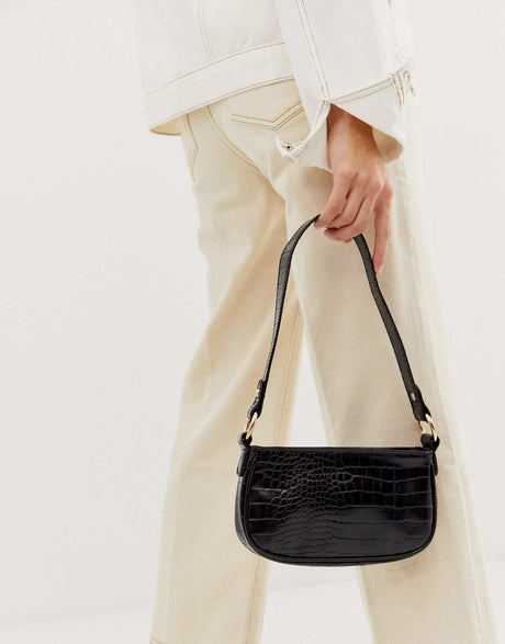 Asos Design Croc Effect 90S Shoulder Bag In Black