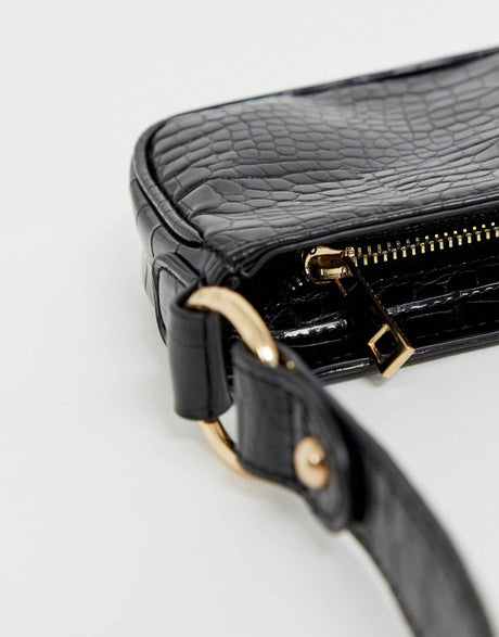 Asos Design Croc Effect 90S Shoulder Bag In Black