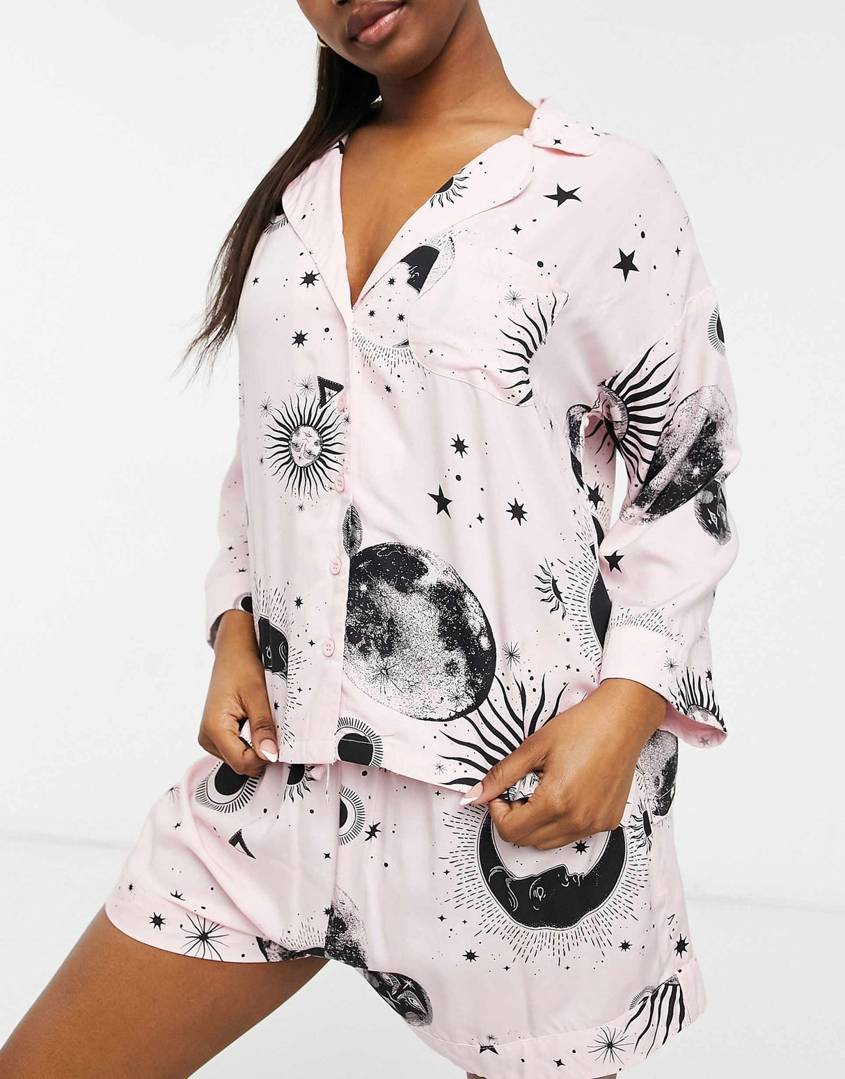 Asos Design Mix & Match Astrology 100% Modal Pyjama Shirt In Pink