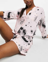 Asos Design Mix & Match Astrology 100% Modal Pyjama Shirt In Pink
