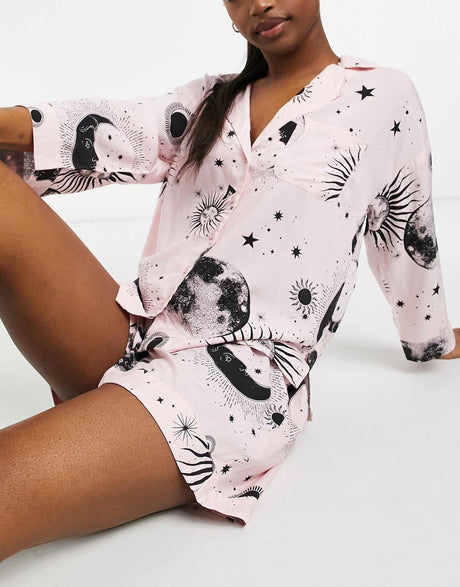 Asos Design Mix & Match Astrology 100% Modal Pyjama Shirt In Pink
