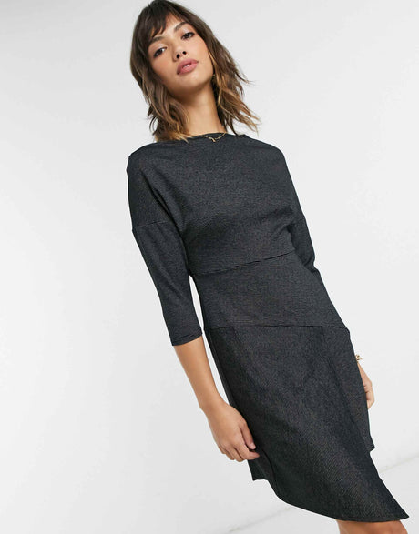 Closet London Off Shoulder Cropped Sleeve Wrap Mini Dress In Black