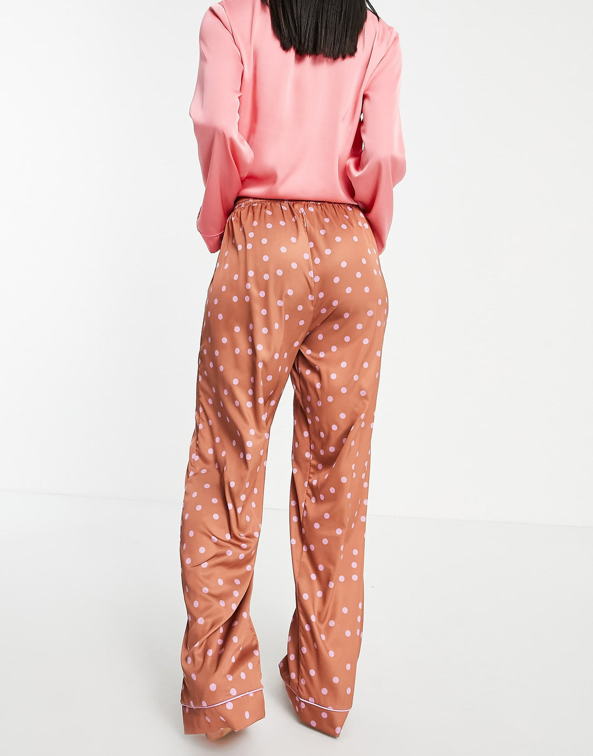 Asos Design Mix & Match Satin Spot Pyjama Trouser In Brown & Lilac