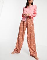 Asos Design Mix & Match Satin Spot Pyjama Trouser In Brown & Lilac