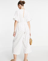 Asos Design Broderie Frill Sleeve Jumpsuit In White